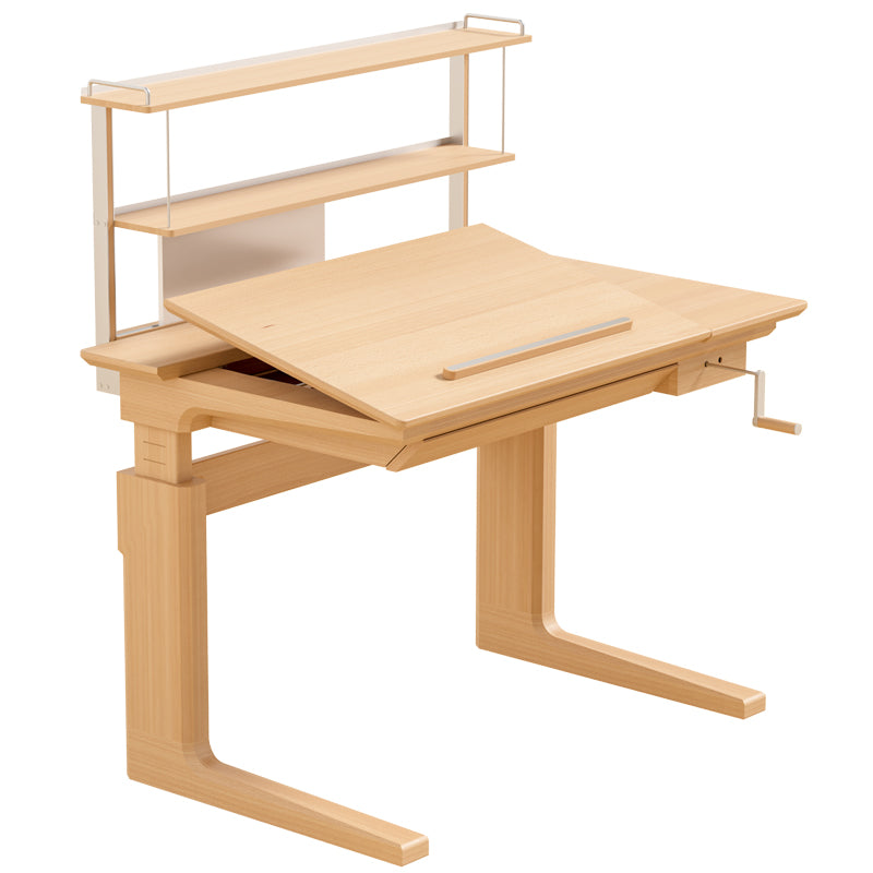 FARORO Solid Wood Adjustable Kids Study Desk with Bookshelf