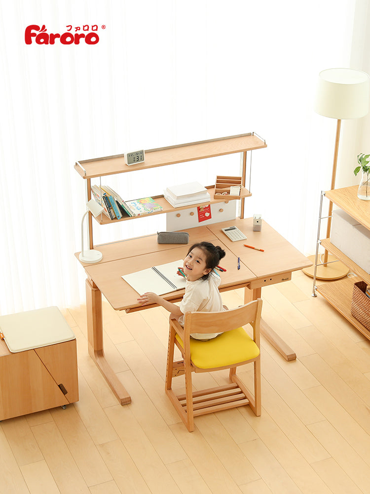 FARORO Solid Wood Adjustable Kids Study Desk with Bookshelf