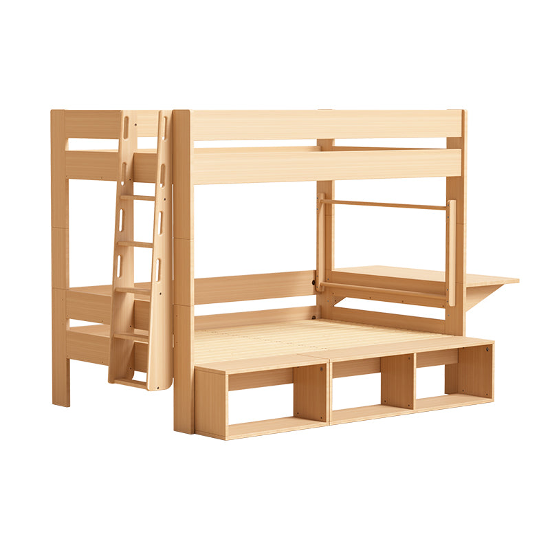 FARORO Convertible Solid Wood Kids Bunk Bed with Desk & Storage