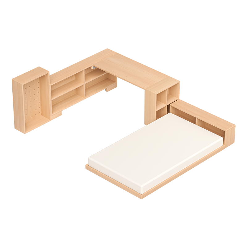 FARORO Modular Solid Wood Kids Floor Bed with Storage